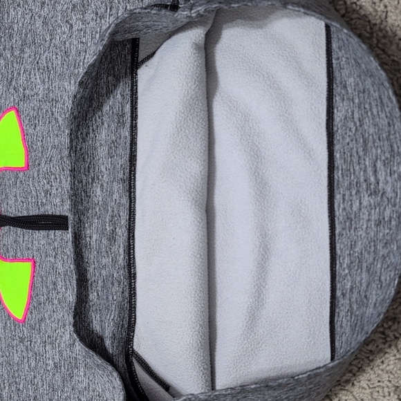 Under Armour Sweatshirt Heathered Gray Dri Fit Hoodie  Neon Green Logo Cold Gear - Picture 10 of 12